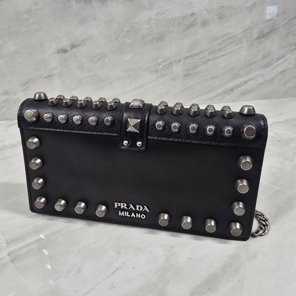 Prada Black Leather Studded Crossbody Bag with Silver Hardware - Picture 8 of 13
